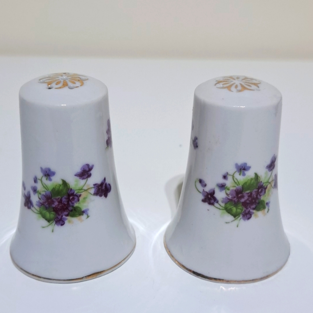 Lefton China Hand Painted Salt and Pepper Shakers Purple Floral
